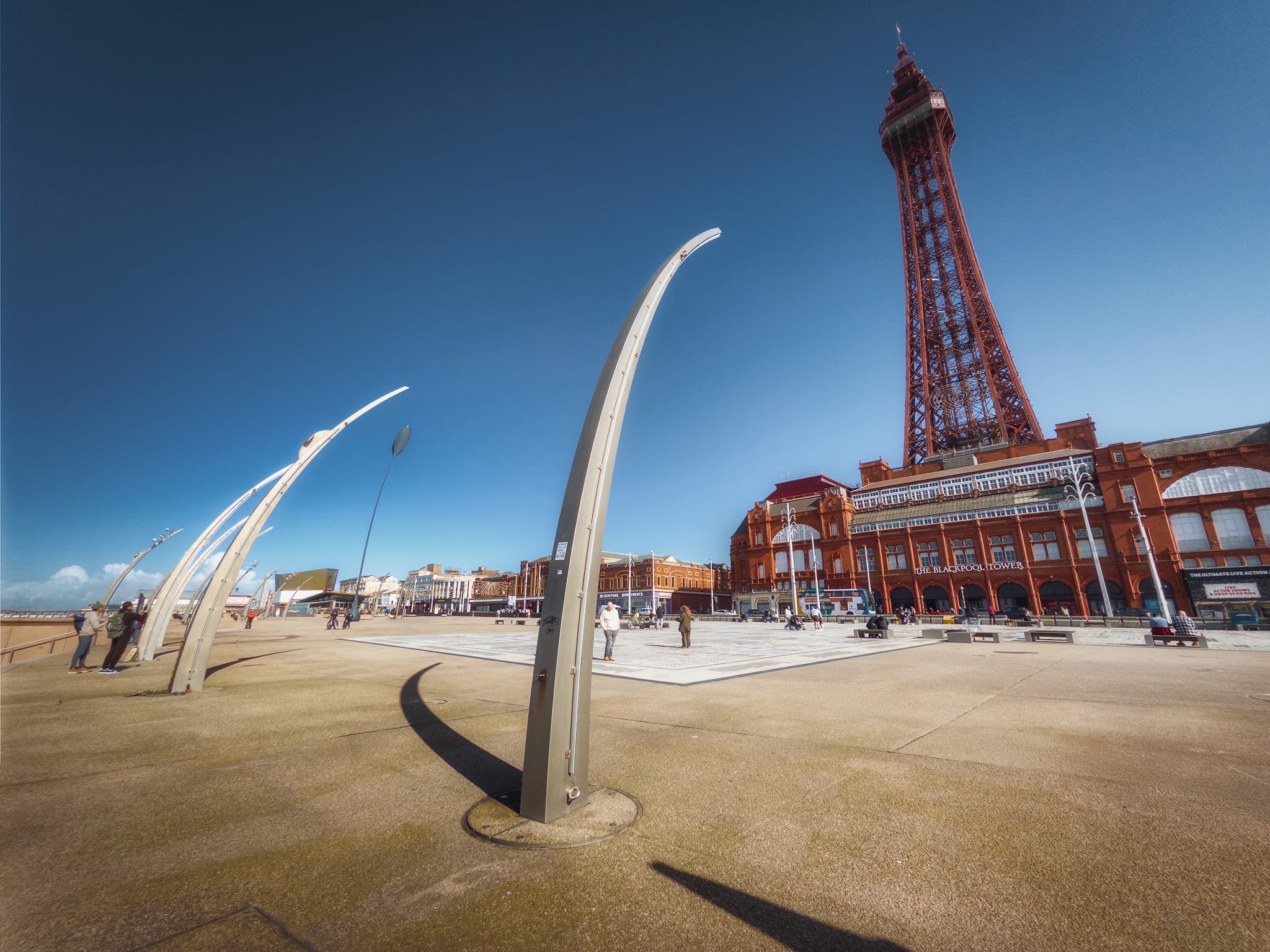 I used the beautifully stylised lamposts as guiding and compositional device, point towards the tower. The ultra-wide lens on the iPhone definitely helps with the perspective.