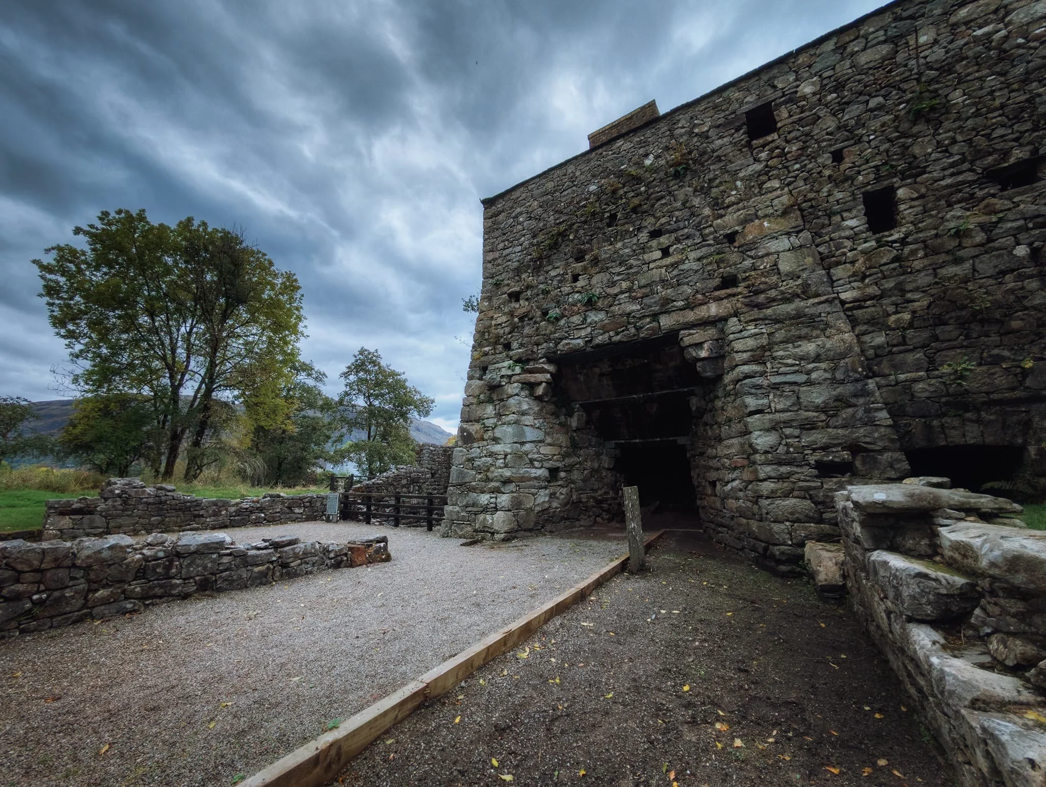 The heart of the furnace. Some of the buildings, such as the blowing house and the casting house, are now long gone; their foundations all that remains.