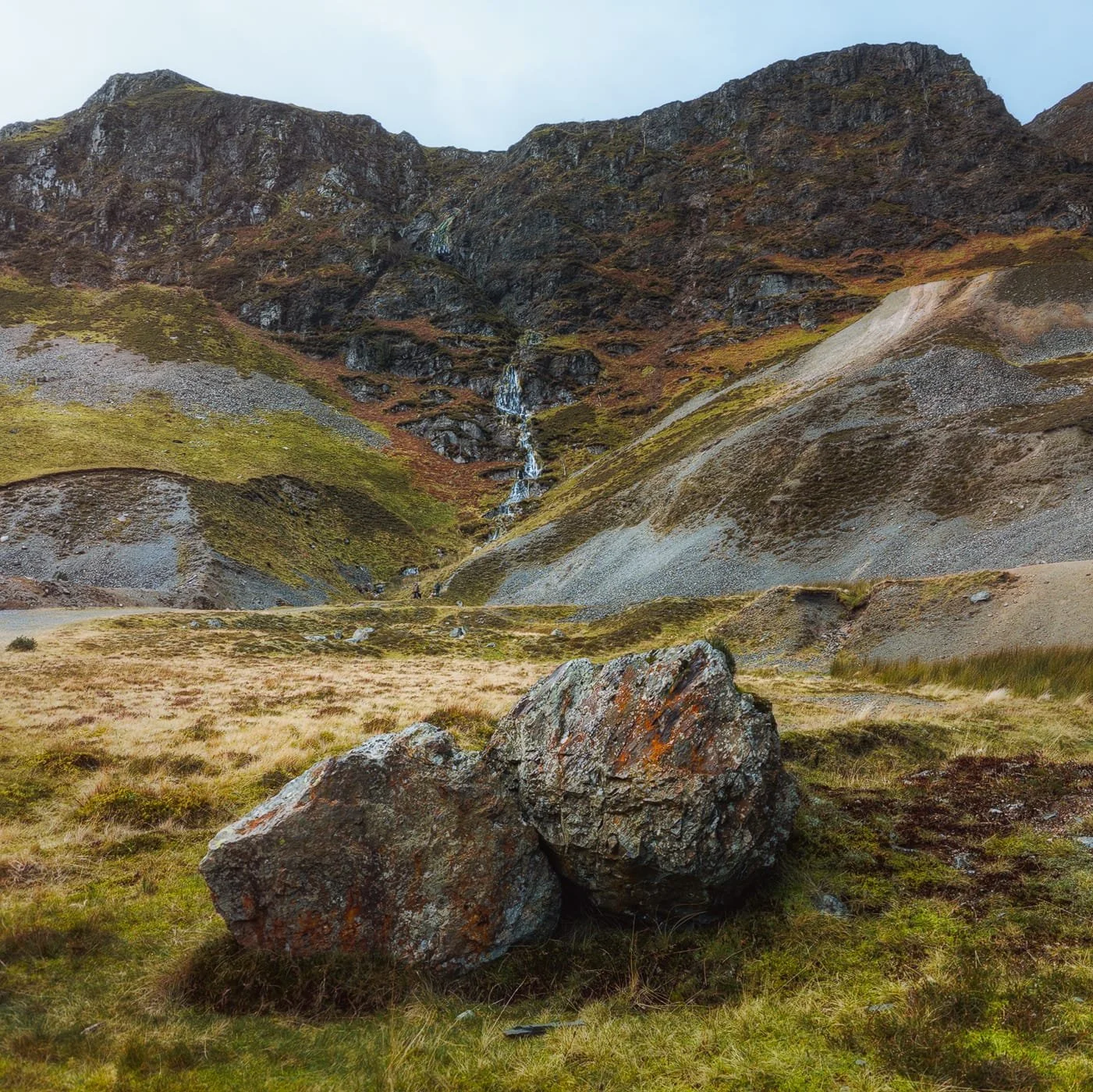 A lovely pair of huddled boulders provided a nice composition towards the domineering Force Crag and its waterfall.