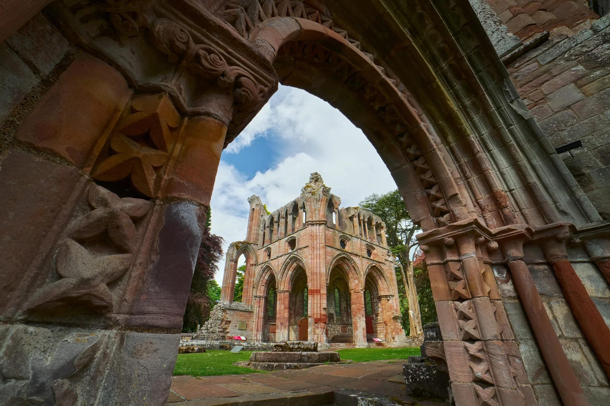 The entrance of Dryburgh Abbey Chapterhouse. Again, beautiful details of the doorway caught my eye and I included it in this ultra-wide composition of the North Transept.