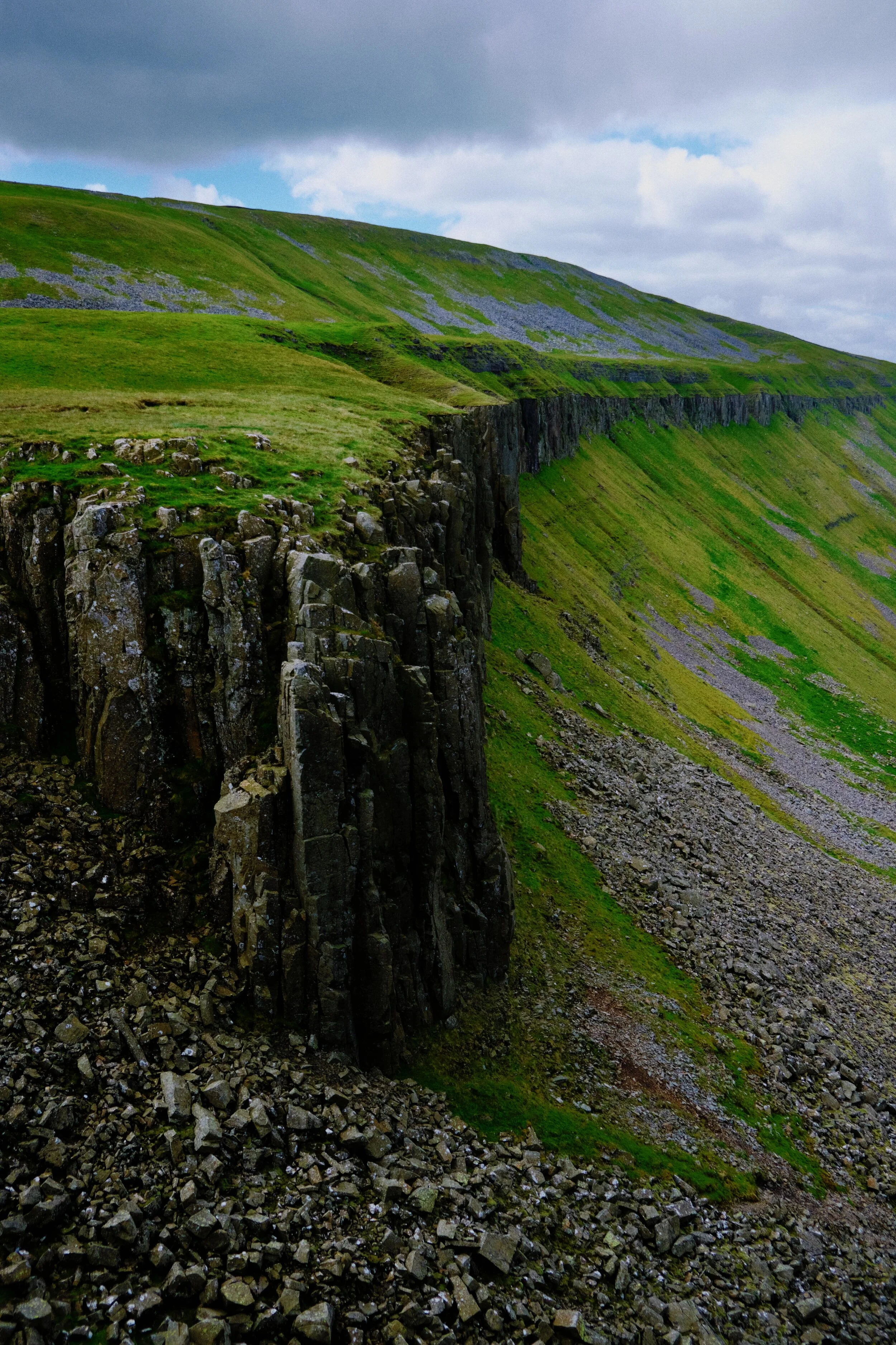 The Whin Sill cliffs by High Cupgill Head are some of the tallest, around 70+ ft high.
