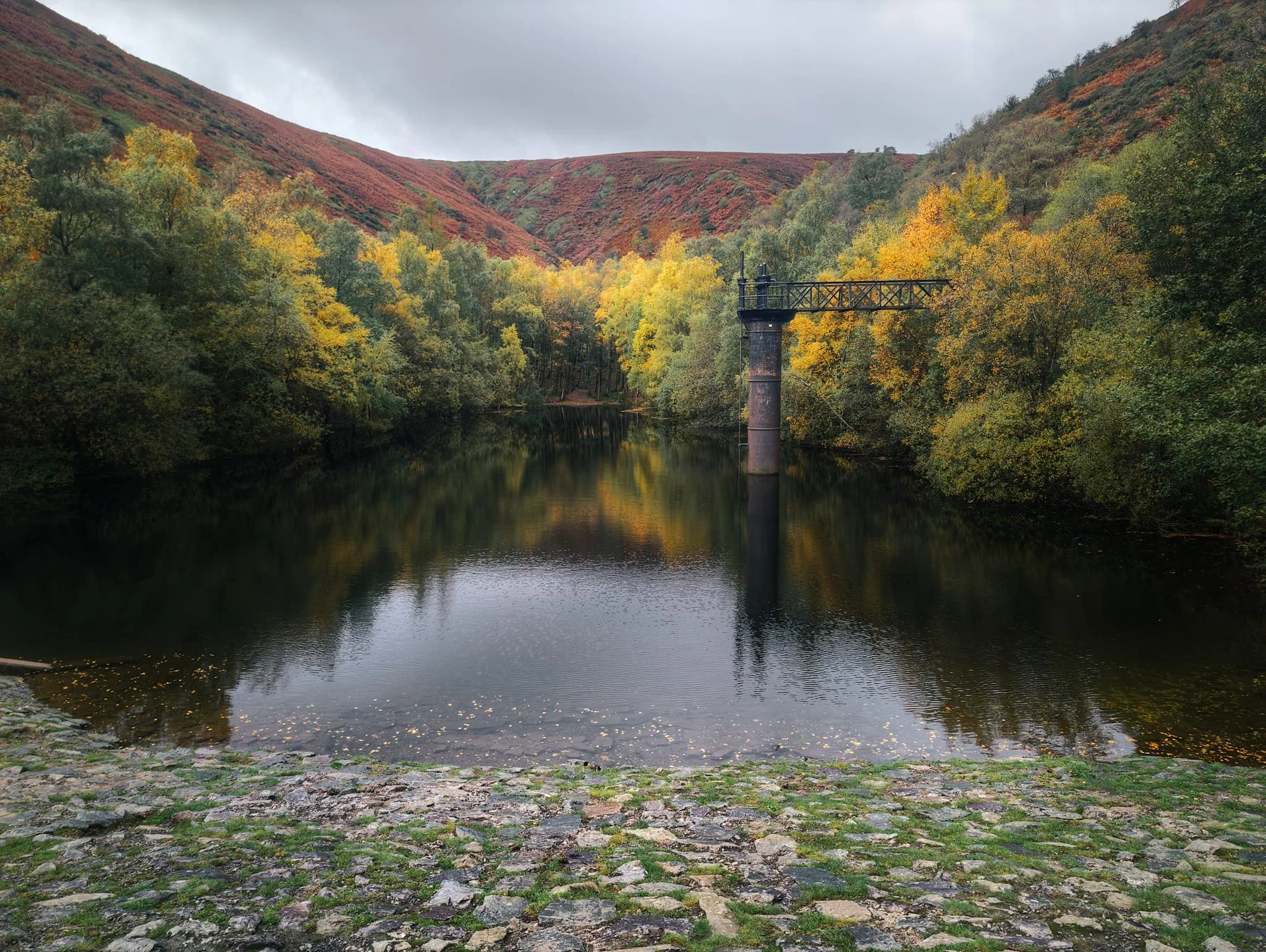 What remains of the reservoir. It was built in 1902 to support nearby Church Stretton’s burgeoning status as a fashionable spa town. No longer in use as a reservoir, it’s popular with outdoor swimmers.