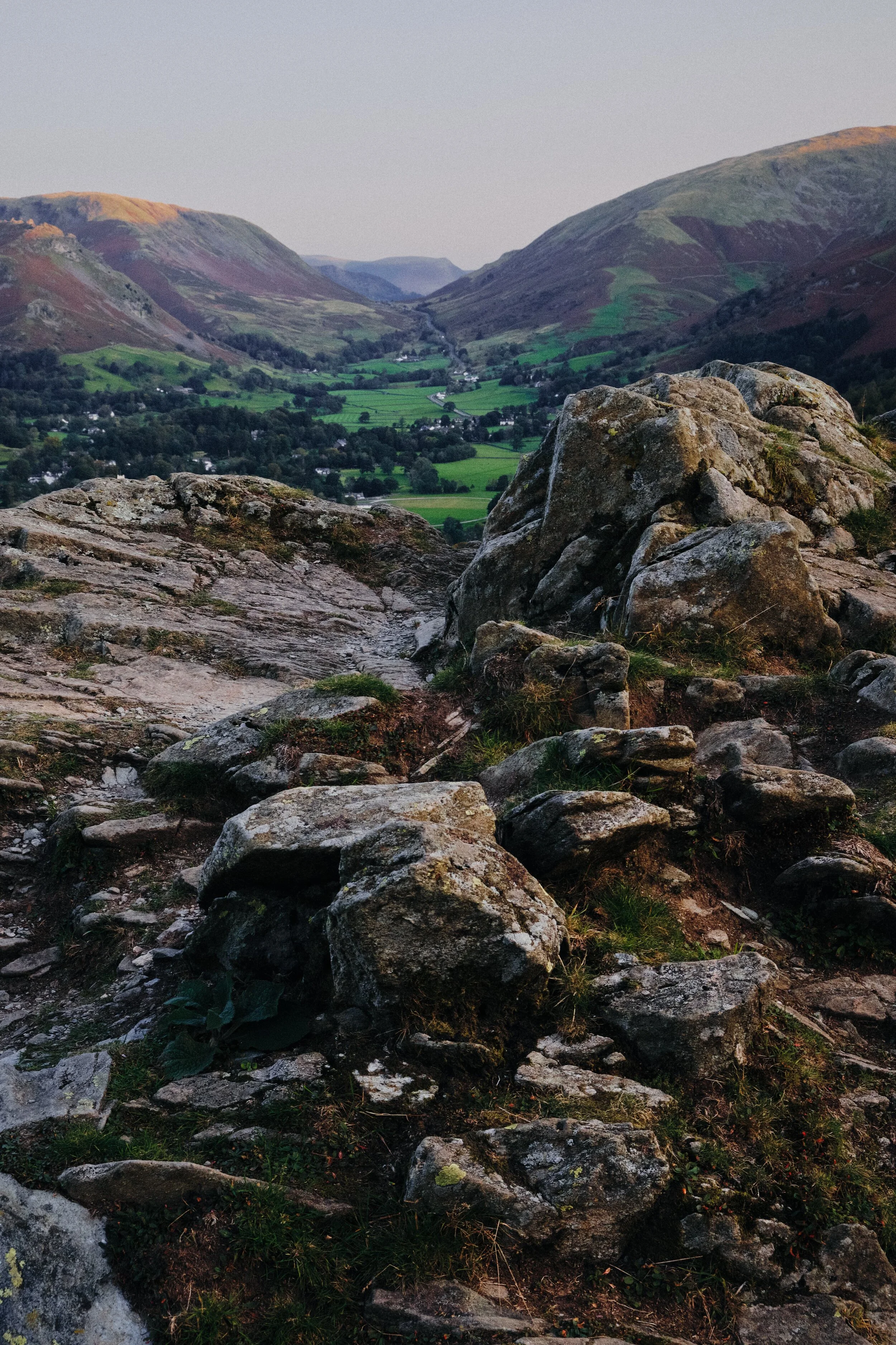 Another crag offers a framing and leading device for a composition towards Dunmail Raise, north of Grasmere village.