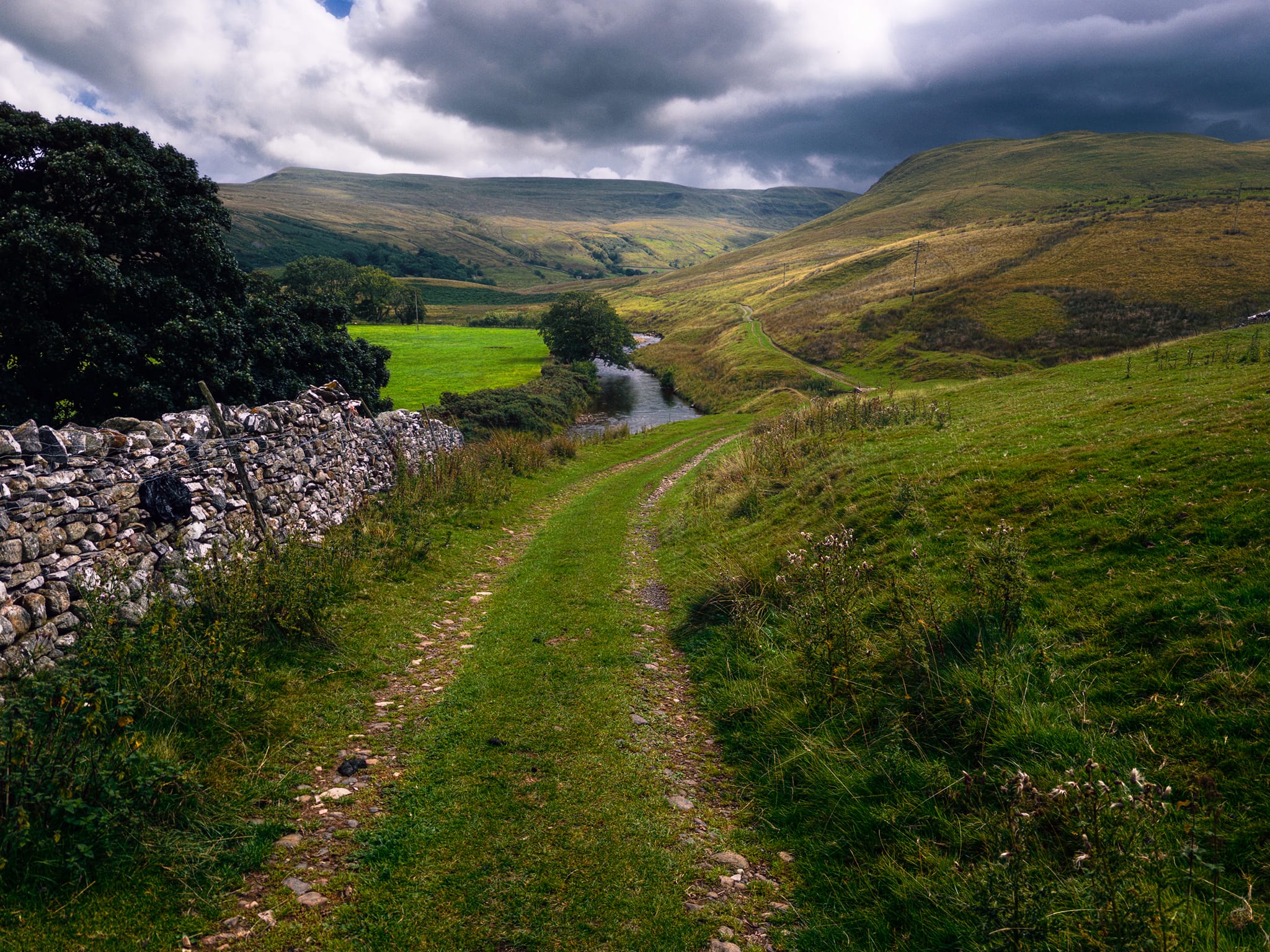 Another look back at where we came from, before crossing the field towards Lammerside Castle. To the right is the bulk of Birkett Common, and in the distance is the wall of Mallerstang Edge.