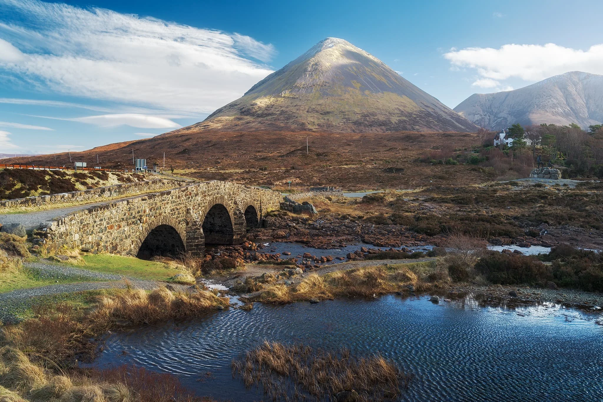 Back at the Old Bridge, a classic composition involving the bridge and Glamaig proved impossible to resist. In the late 1800s a Gurkha named Harkabir Tharpa scaled Glamaig , starting and finishing at sea level in the bar of the Sligachan Hotel, in 55 minutes . That’s nuts, especially considering most routes up the mountain involved a steep climb on loose scree.