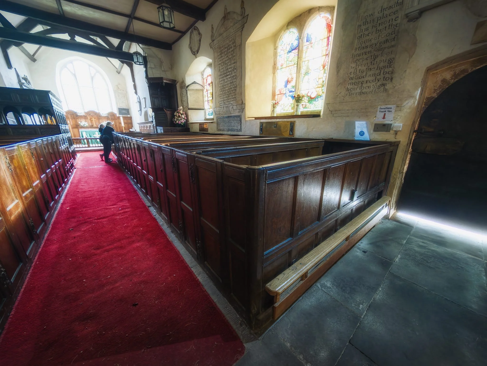 The Church of St John the Baptist is a Grade I listed (buildings that are of exceptional interest) church. It dates from around 1150, but was badly damaged during the English Civil War, and rebuilt in 1654. Biblical texts from the 1600s adorn the walls.