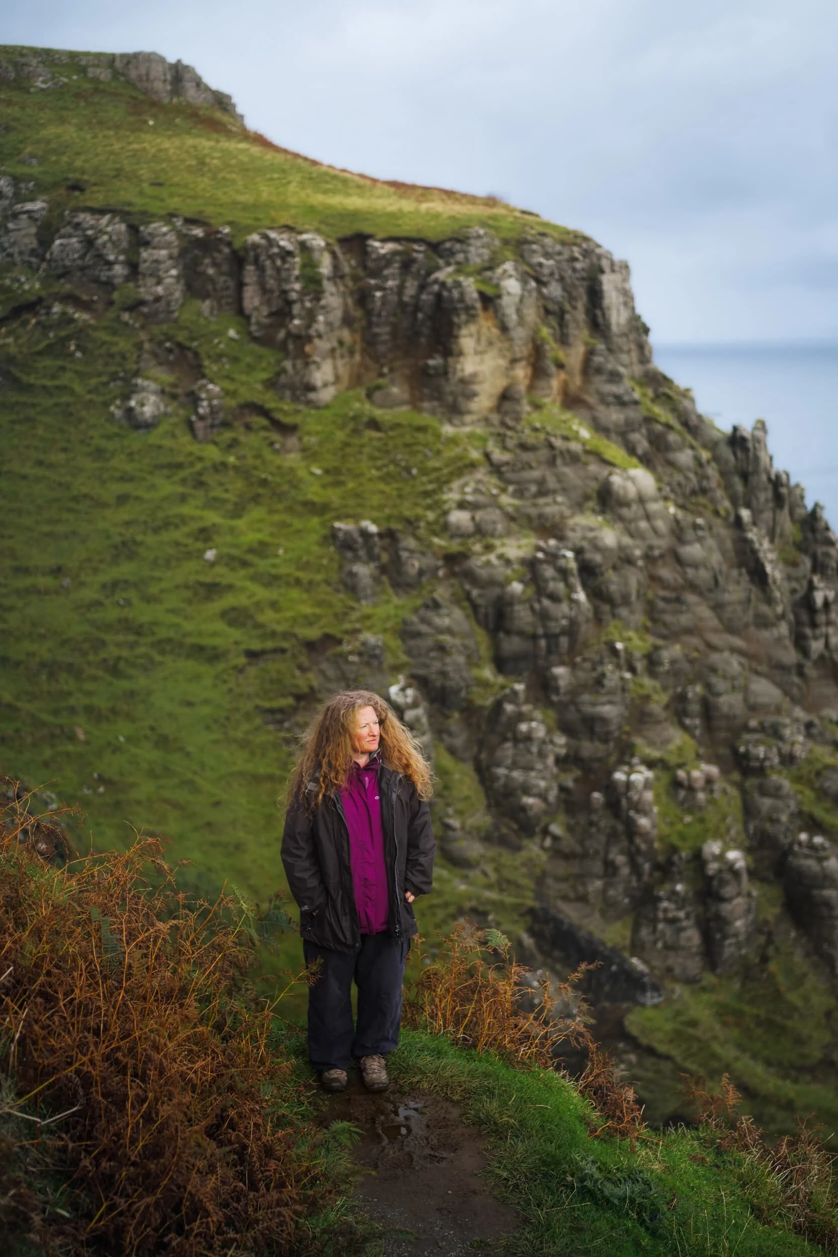 My lovely Lisabet, taking in the views around Lealt Falls, with some wonderful sandstone geology behind her.