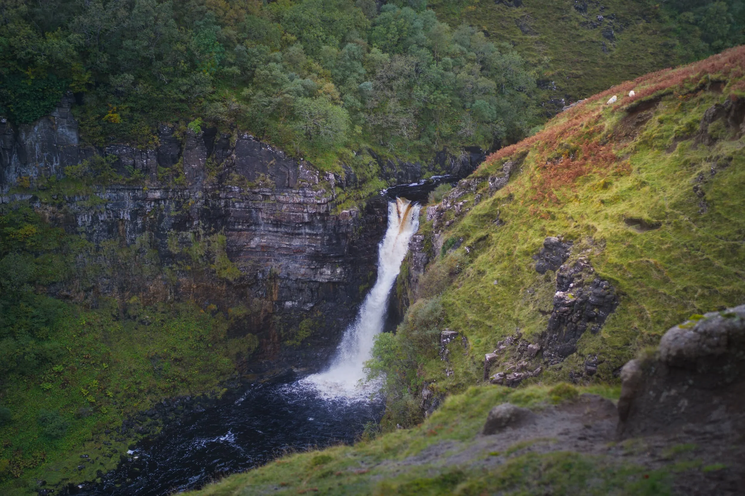 A tighter composition of Lower Lealt Falls, the last of the Lealt Falls before merging into the sea.