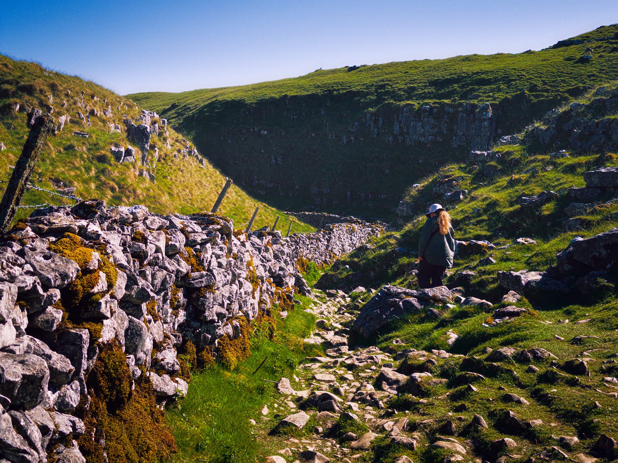 Beyond where the beck disappears underground, an area known as Water Sinks, the crags close in around you as you follow the path.