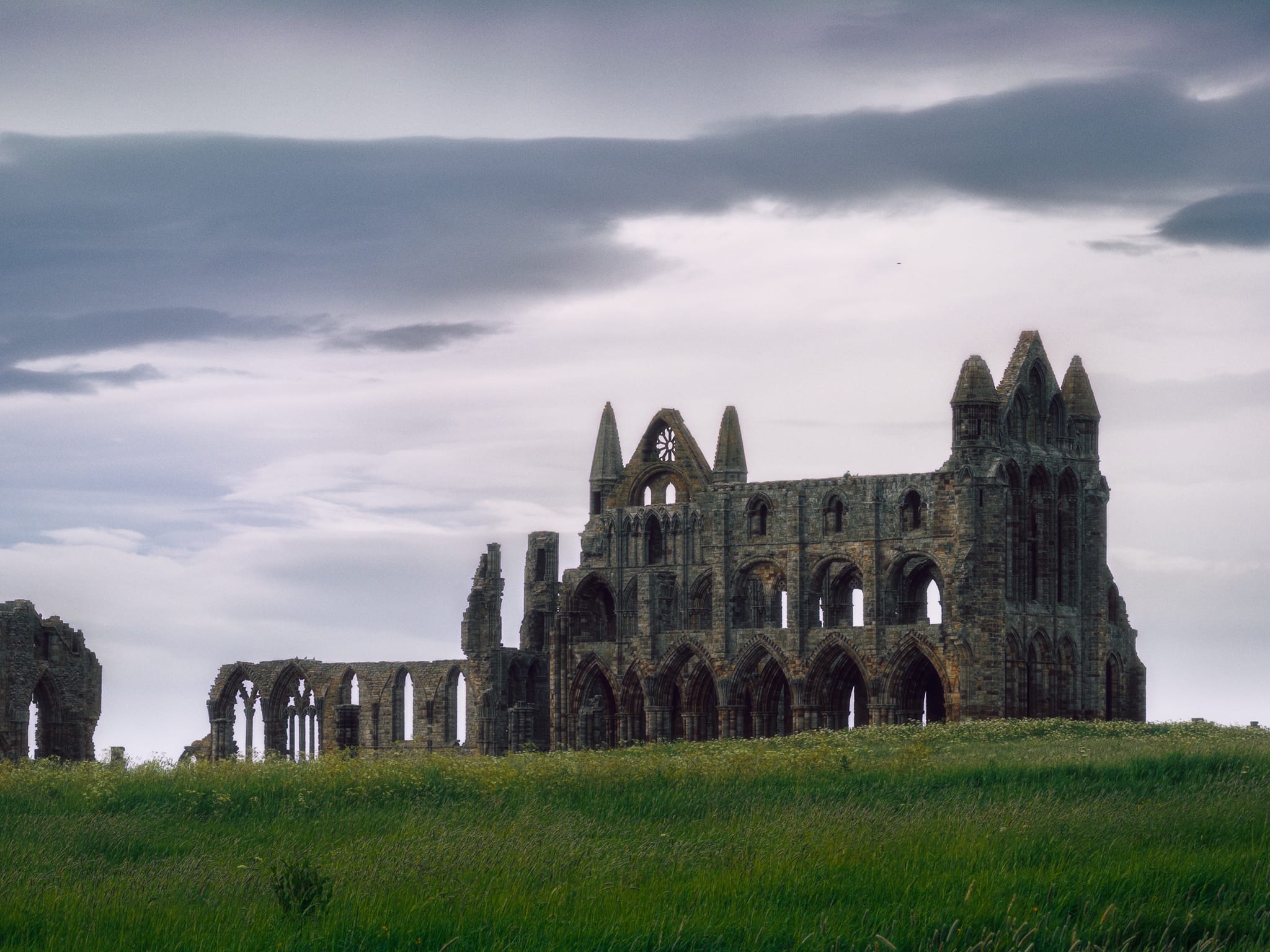 The majestic ruins of Whitby Abbey. A Benedictine abbey, built after the original monastery was burnt down by the Vikings, it was dedicated to Lady Hilda, the original monastery’s founder and first abbess. As with a lot abbeys in England, it was destroyed by Henry VIII in 1540 during the Dissolution of the Monasteries.